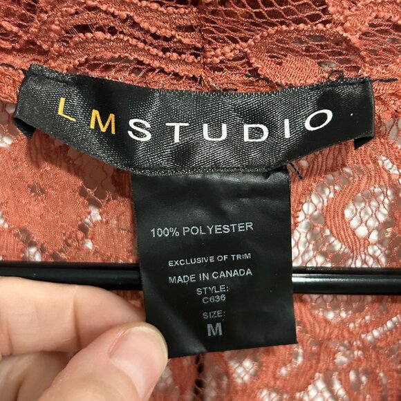 LM Studio Lace Rust Orange Medium Open Front Blazer Floral Cottagecore Feminine - Picture 5 of 9